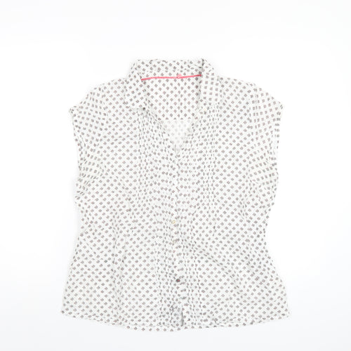 White Stuff Womens White Geometric Cotton Basic Button-Up Size 14 Collared