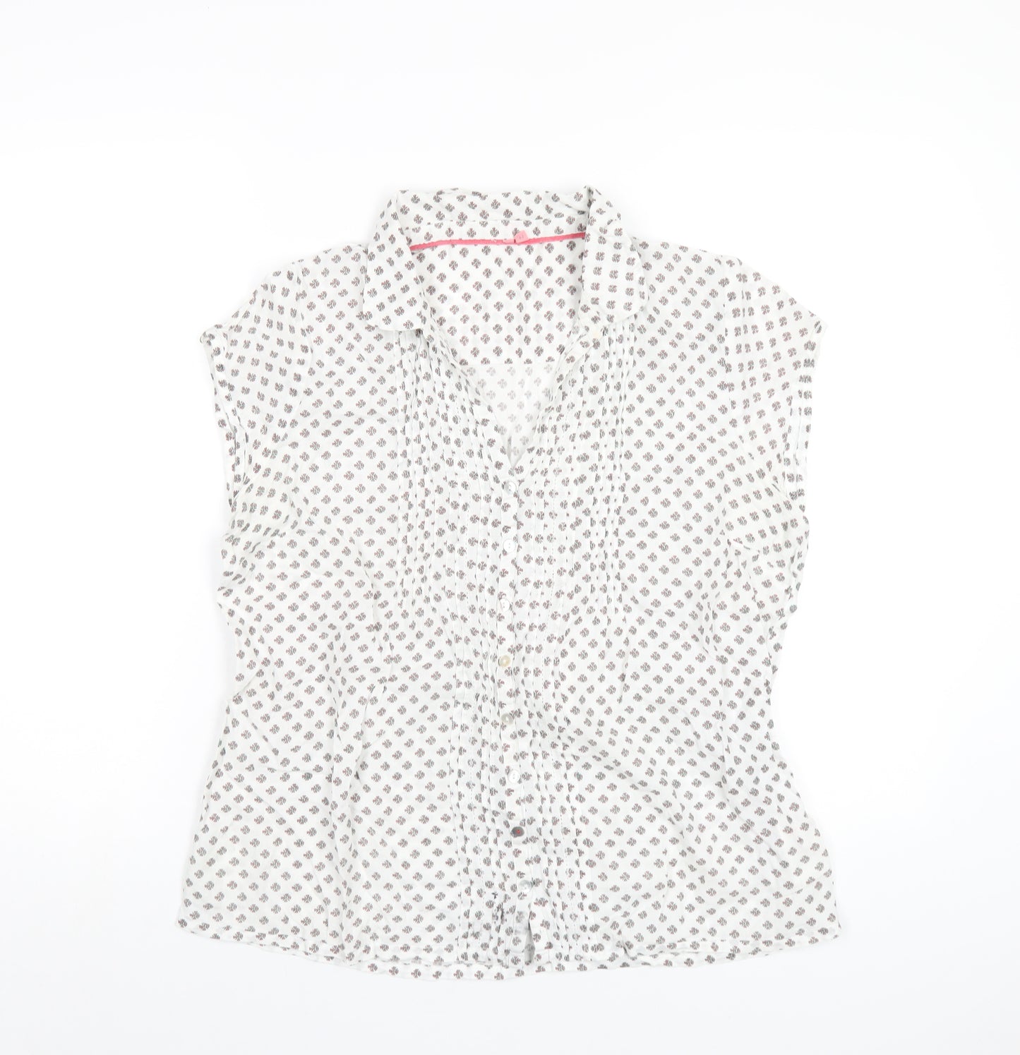 White Stuff Womens White Geometric Cotton Basic Button-Up Size 14 Collared