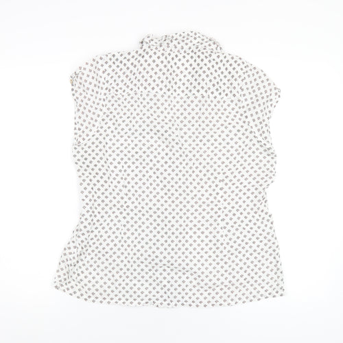 White Stuff Womens White Geometric Cotton Basic Button-Up Size 14 Collared