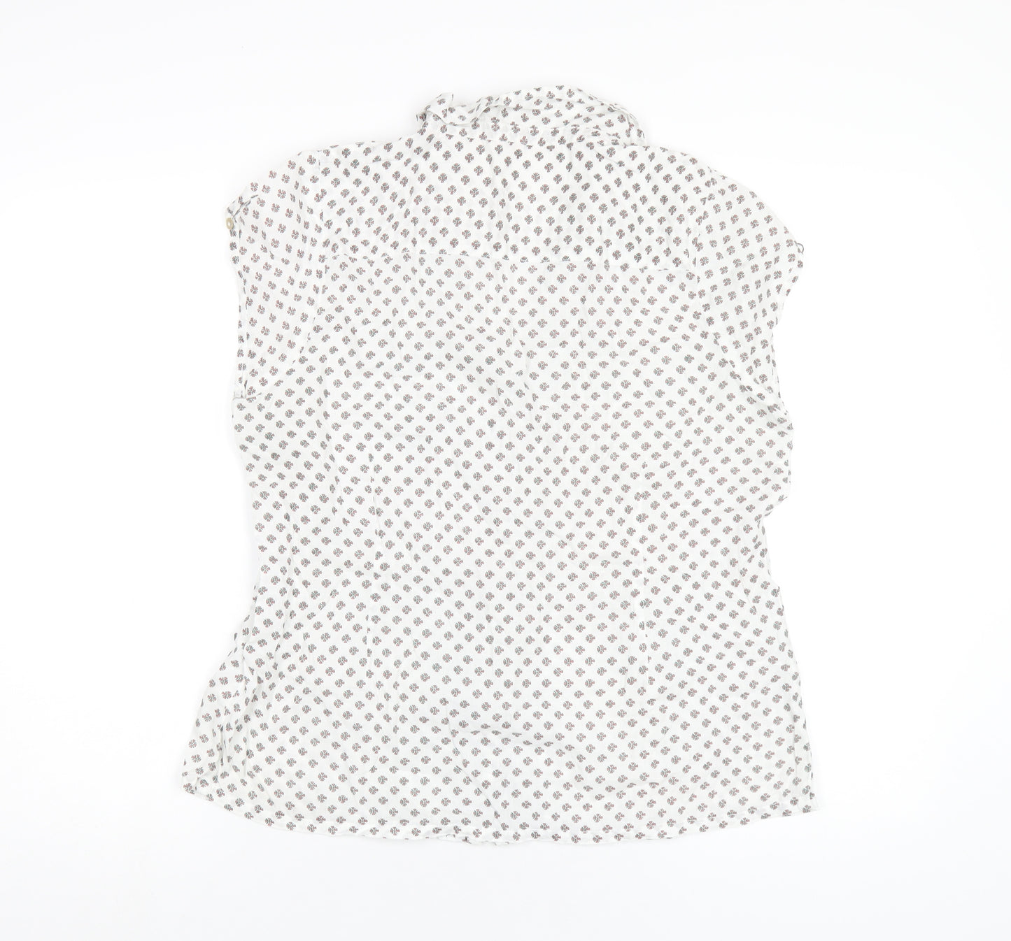 White Stuff Womens White Geometric Cotton Basic Button-Up Size 14 Collared
