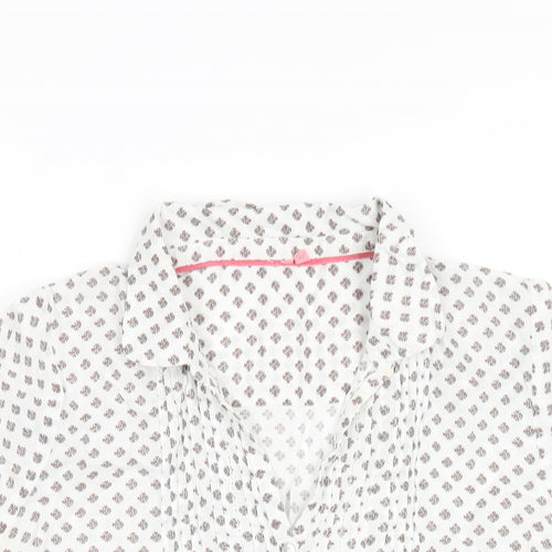 White Stuff Womens White Geometric Cotton Basic Button-Up Size 14 Collared