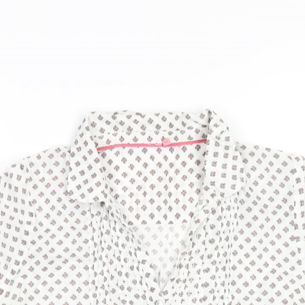 White Stuff Womens White Geometric Cotton Basic Button-Up Size 14 Collared
