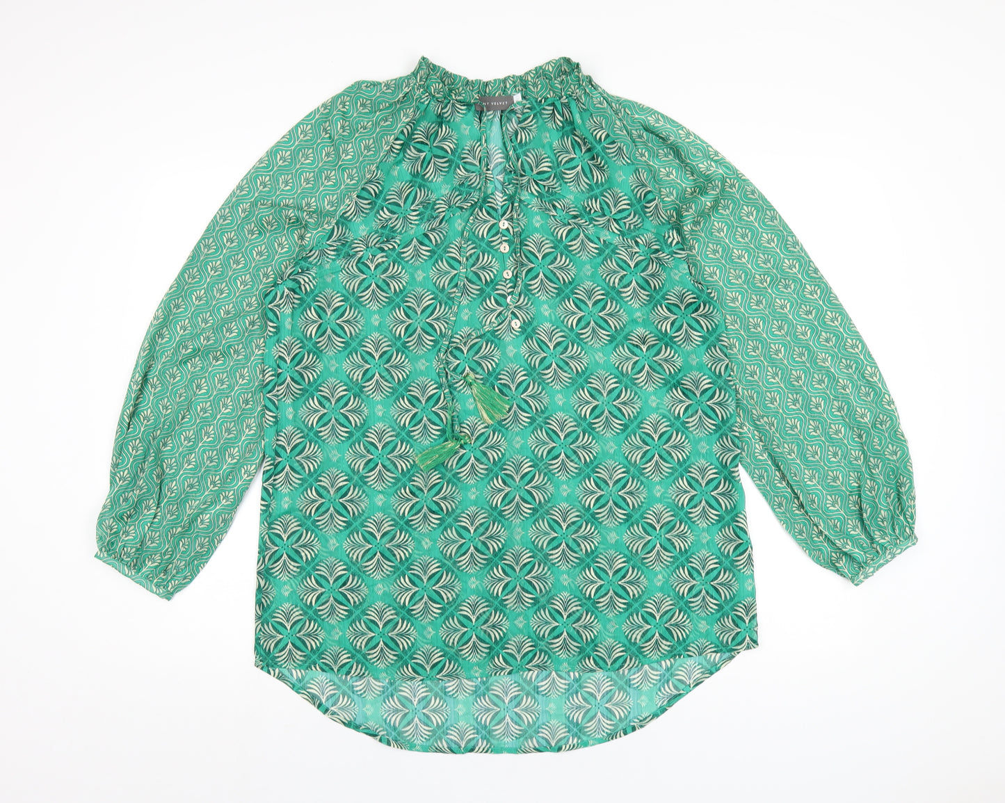 Mint Velvet Womens Green Geometric Polyester Basic Blouse Size M V-Neck