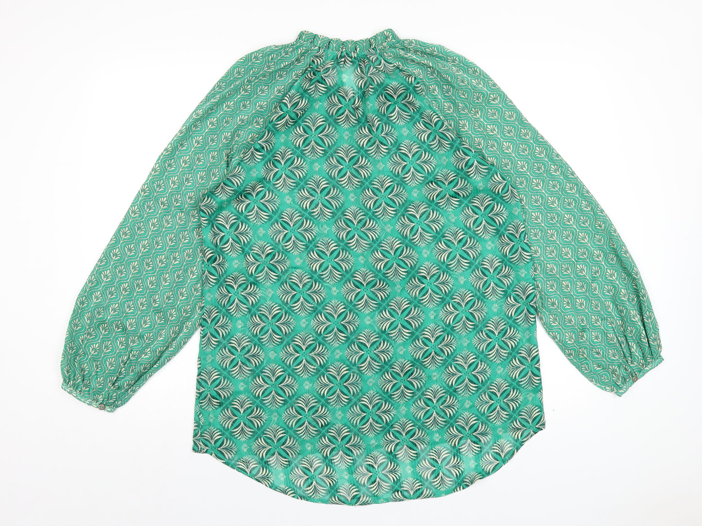 Mint Velvet Womens Green Geometric Polyester Basic Blouse Size M V-Neck