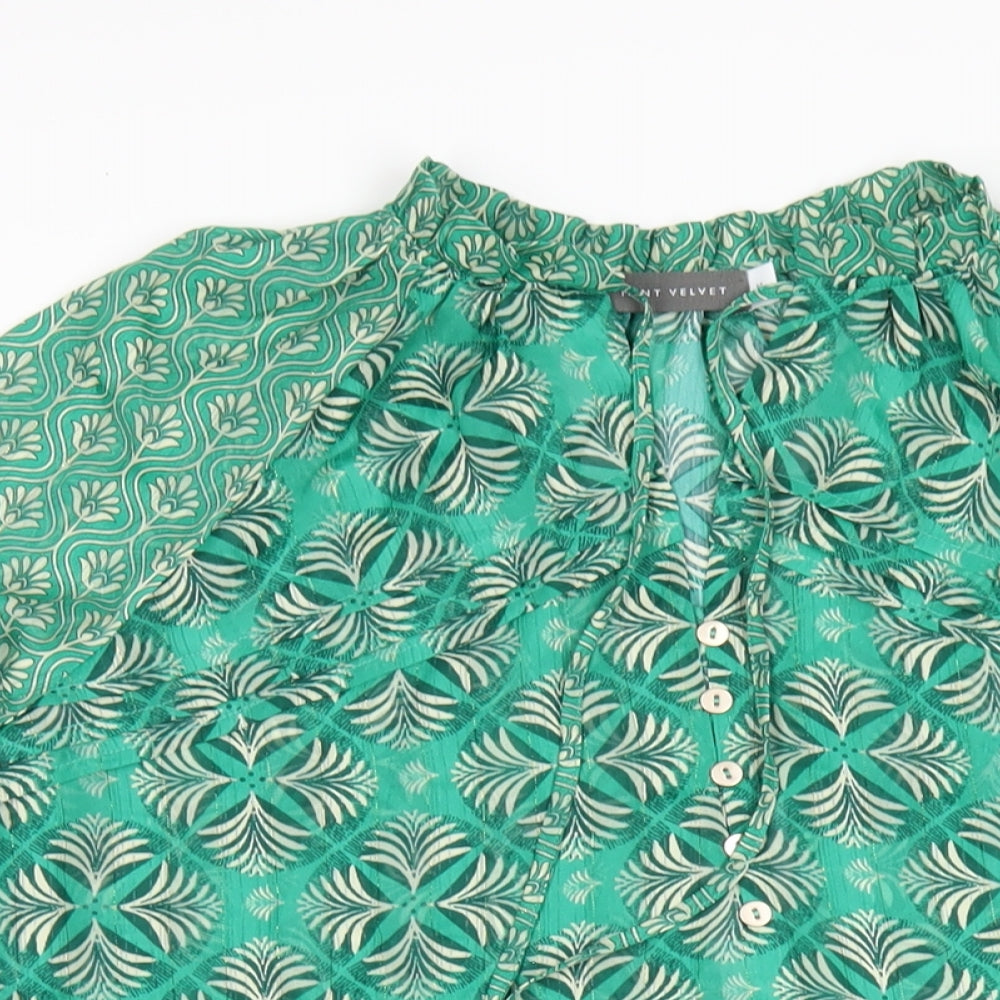 Mint Velvet Womens Green Geometric Polyester Basic Blouse Size M V-Neck