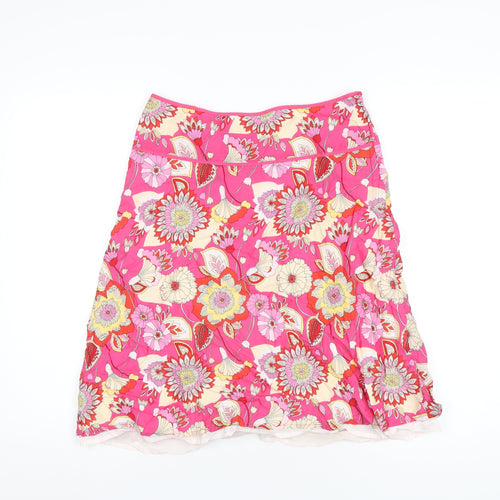 H&M Womens Pink Floral Cotton A-Line Skirt Size 8 Zip