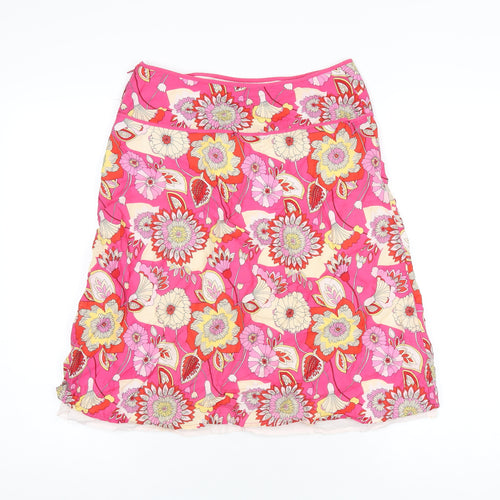 H&M Womens Pink Floral Cotton A-Line Skirt Size 8 Zip