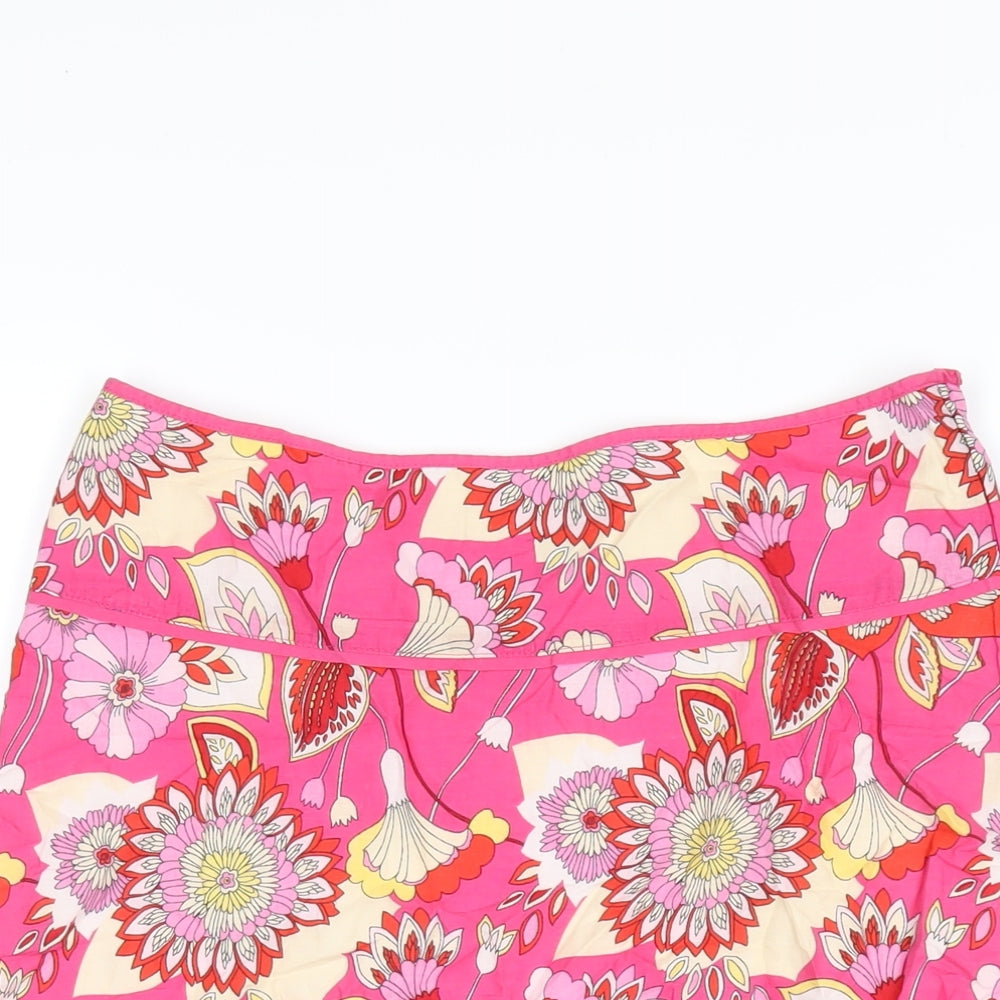 H&M Womens Pink Floral Cotton A-Line Skirt Size 8 Zip