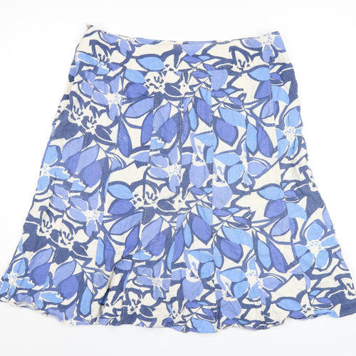 EWM Womens Blue Floral Cotton A-Line Skirt Size 20 Zip