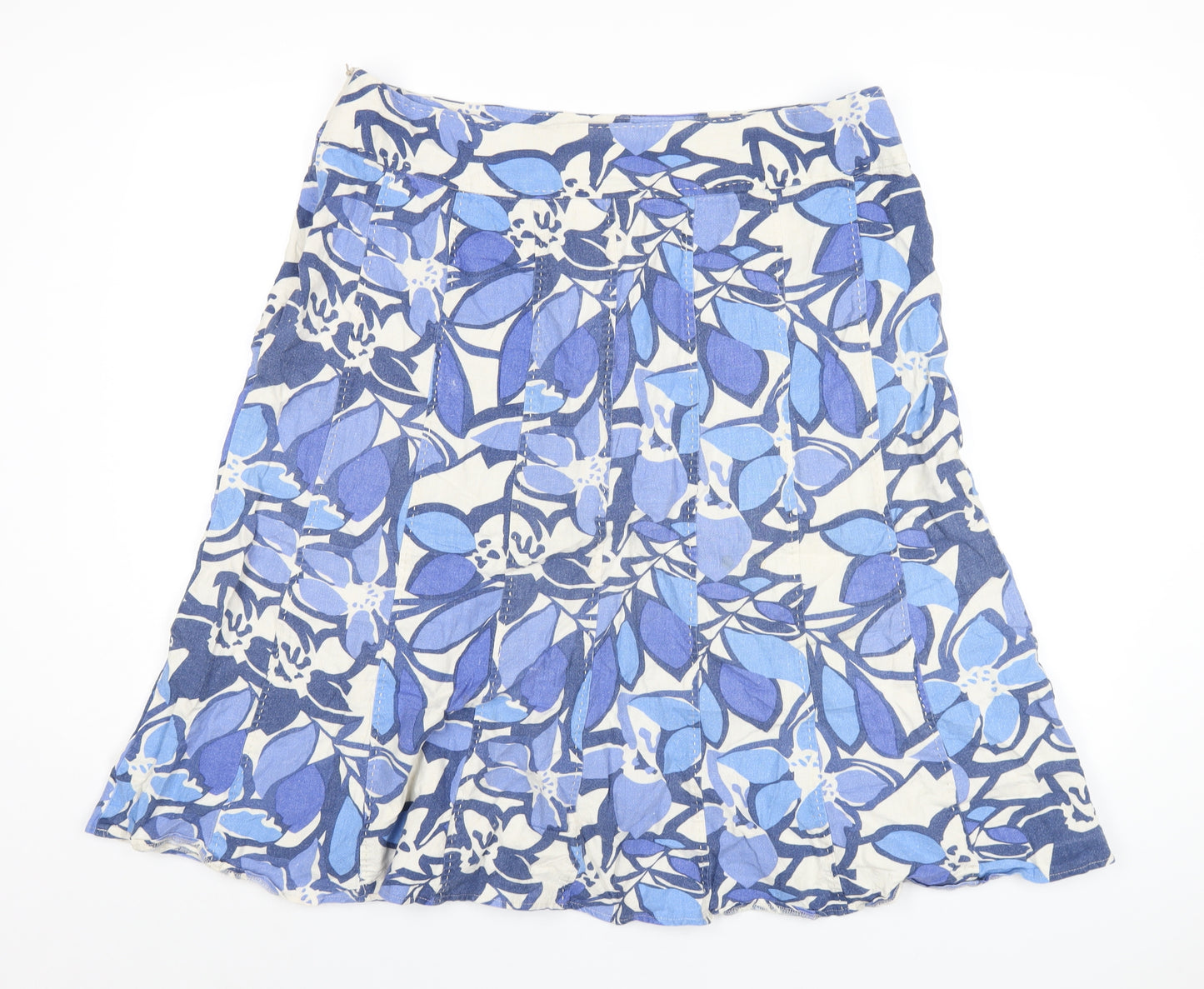 EWM Womens Blue Floral Cotton A-Line Skirt Size 20 Zip