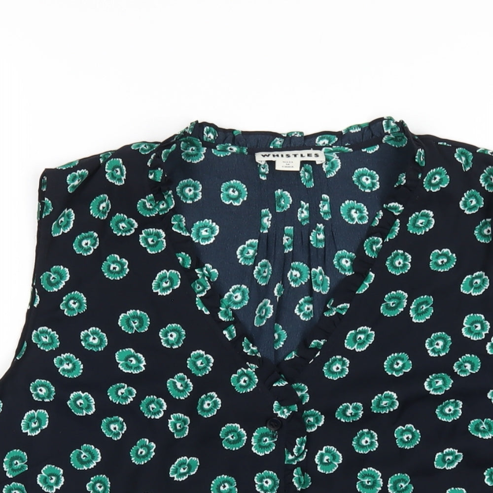 Whistles Womens Black Geometric Polyester Basic Button-Up Size 14 V-Neck