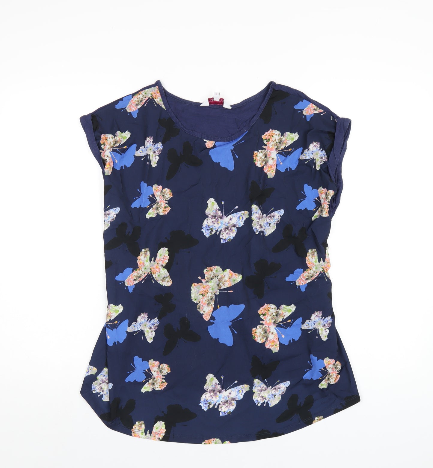 Red Herring Womens Blue Geometric Viscose Basic T-Shirt Size 12 Round Neck