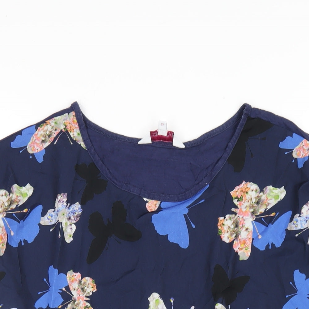 Red Herring Womens Blue Geometric Viscose Basic T-Shirt Size 12 Round Neck