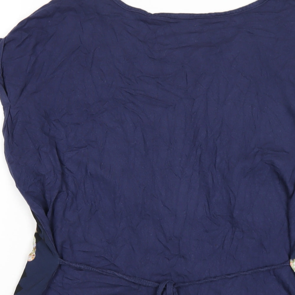 Red Herring Womens Blue Geometric Viscose Basic T-Shirt Size 12 Round Neck