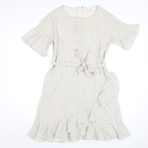 H&M Womens Ivory Geometric Cotton A-Line Size 12 Round Neck Zip
