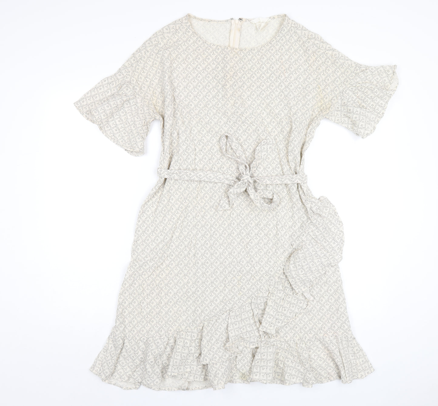 H&M Womens Ivory Geometric Cotton A-Line Size 12 Round Neck Zip