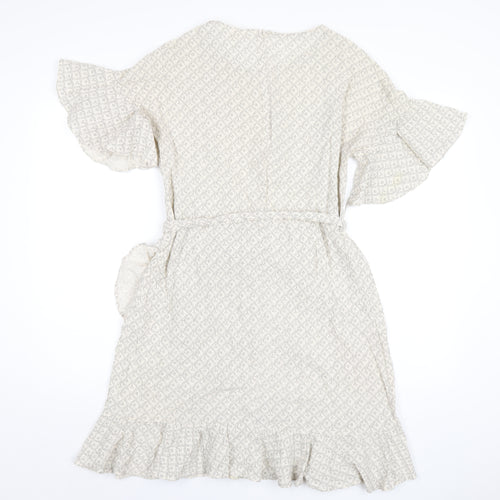 H&M Womens Ivory Geometric Cotton A-Line Size 12 Round Neck Zip