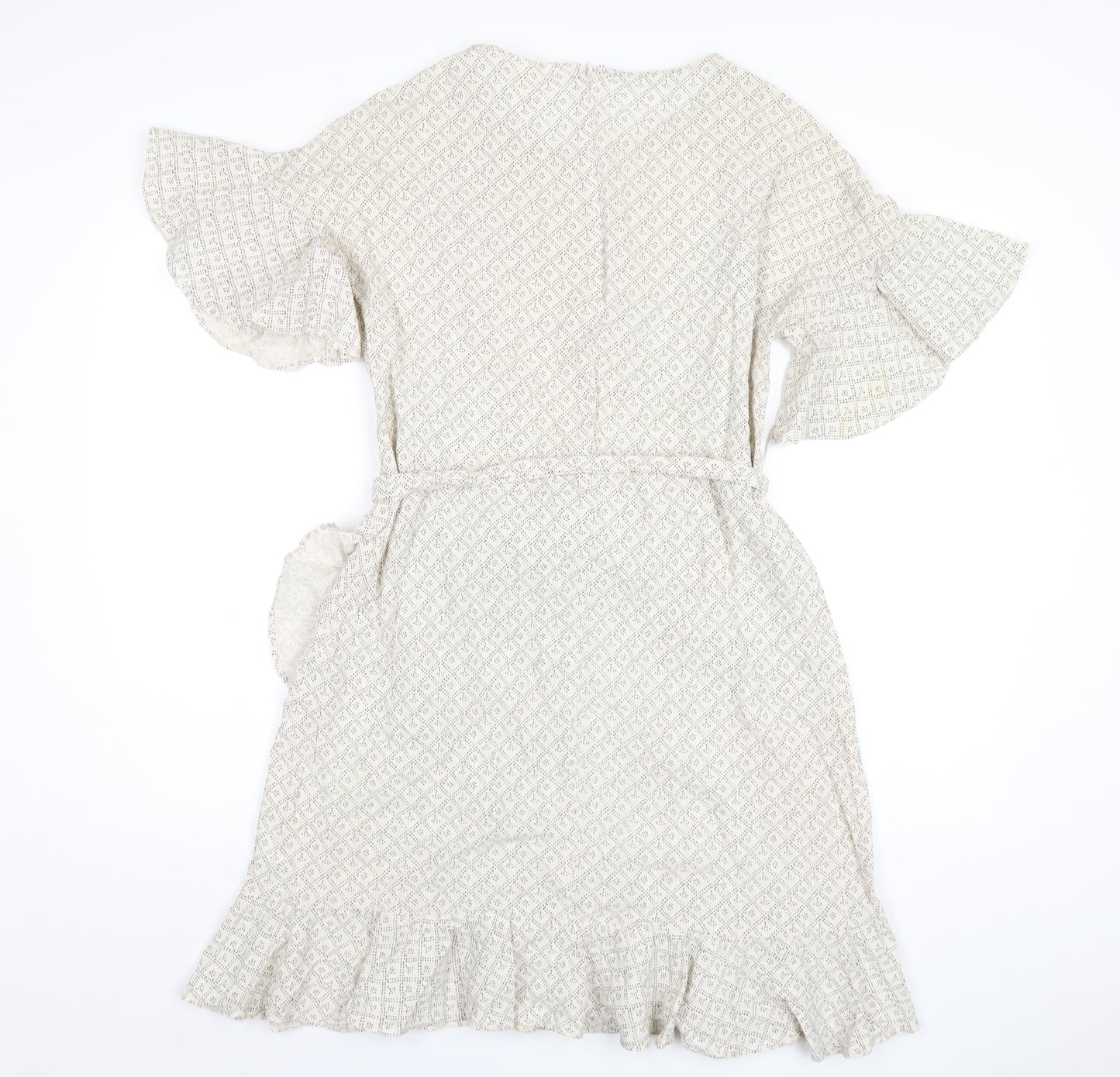 H&M Womens Ivory Geometric Cotton A-Line Size 12 Round Neck Zip