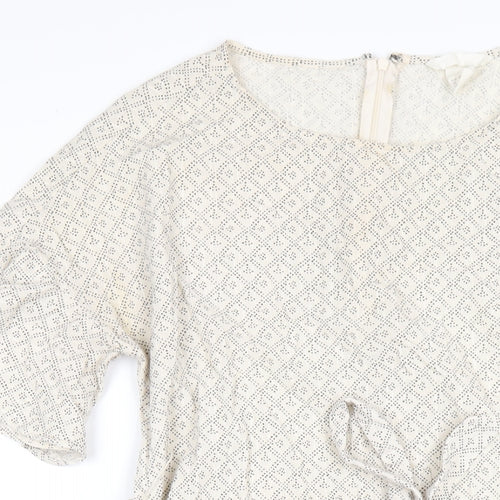 H&M Womens Ivory Geometric Cotton A-Line Size 12 Round Neck Zip
