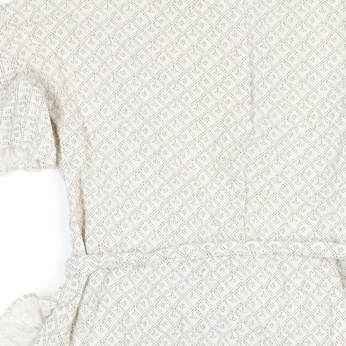 H&M Womens Ivory Geometric Cotton A-Line Size 12 Round Neck Zip