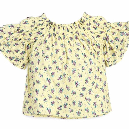 New Look Womens Yellow Floral Viscose Basic T-Shirt Size 8 Off the Shoulder