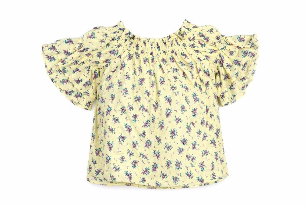 New Look Womens Yellow Floral Viscose Basic T-Shirt Size 8 Off the Shoulder