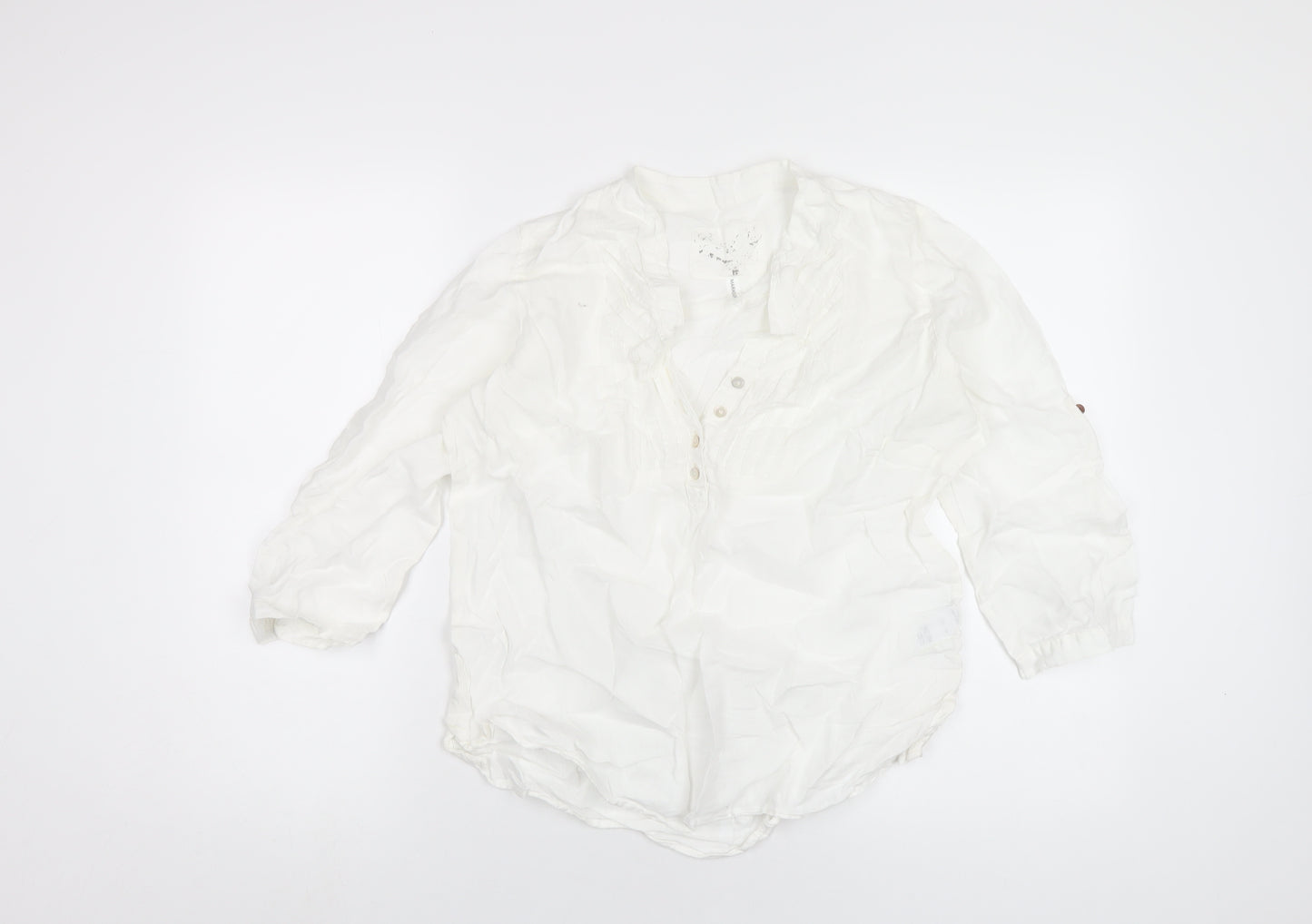 Marks and Spencer Womens White Linen Basic T-Shirt Size 14 V-Neck