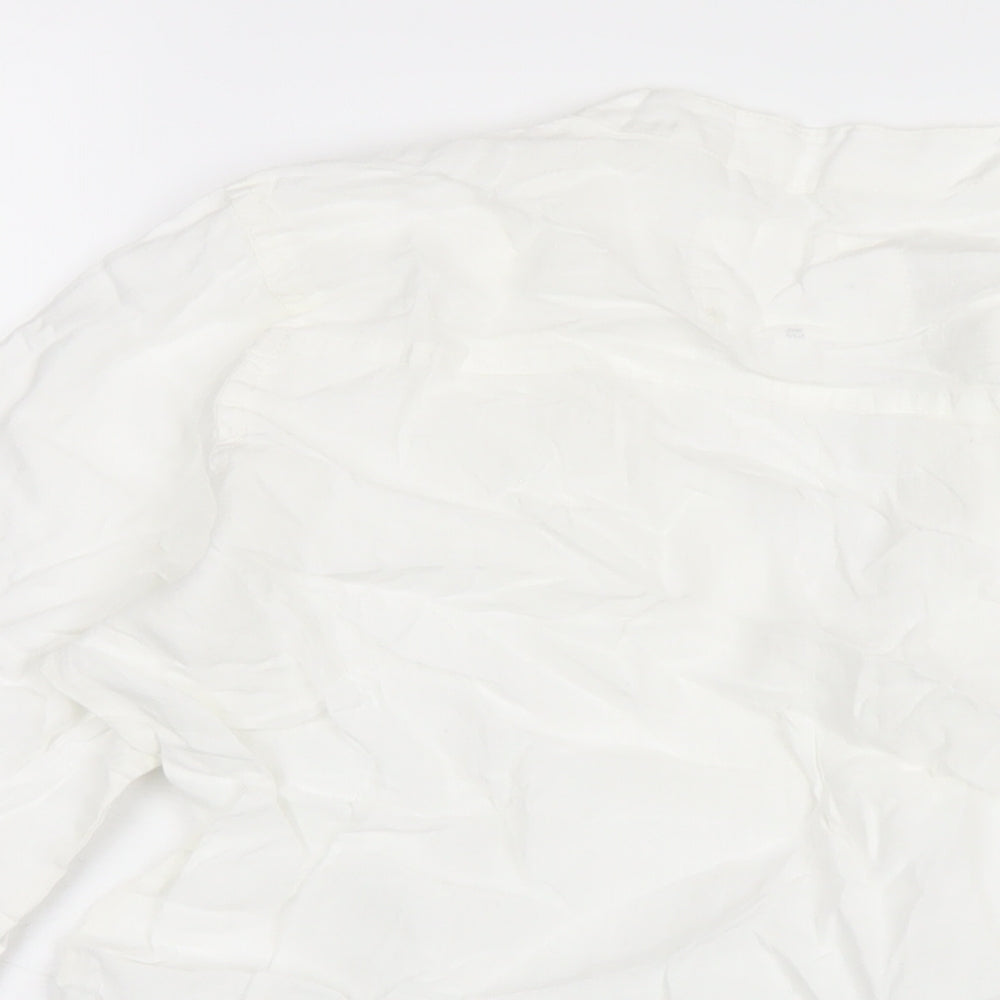 Marks and Spencer Womens White Linen Basic T-Shirt Size 14 V-Neck