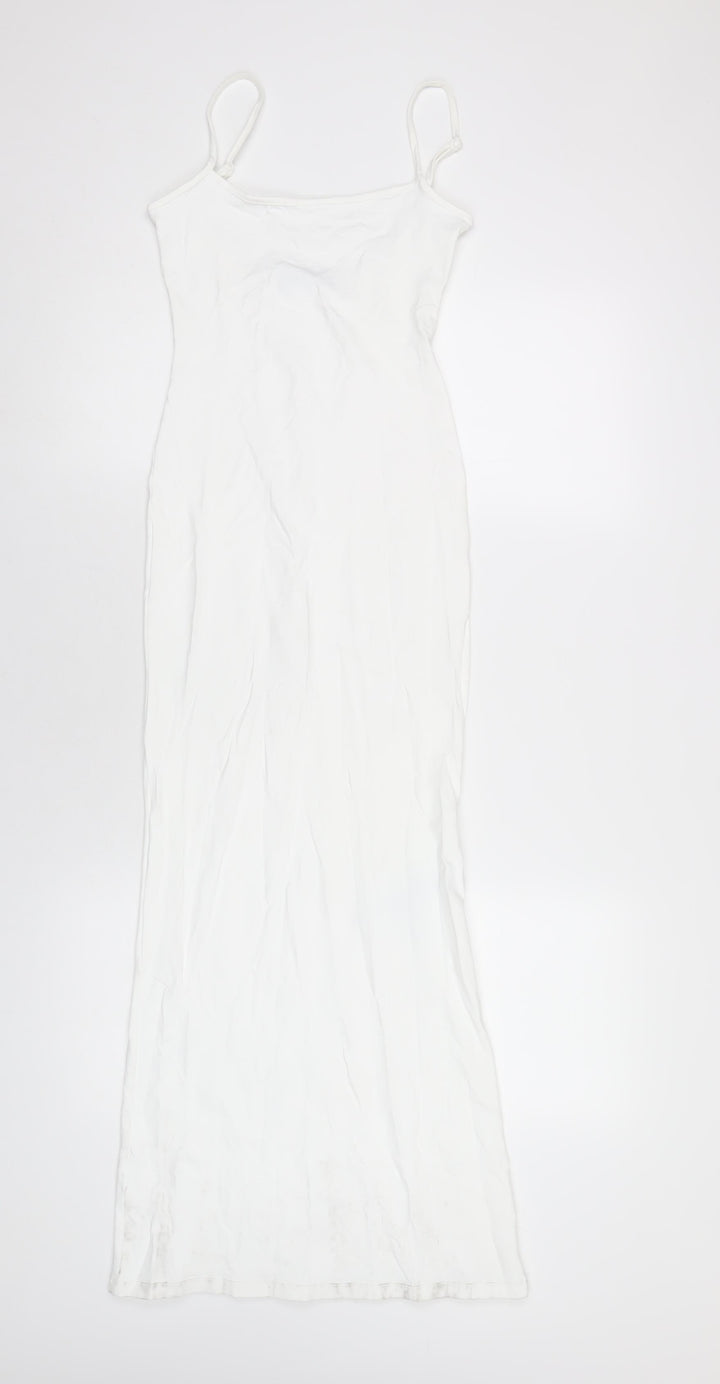 Bershka Womens White Polyamide Bodycon Size XS Scoop Neck Pullover