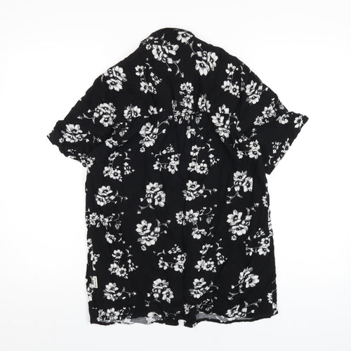 Redefined Rebel Mens Black Floral Viscose Button-Up Size M Collared Button
