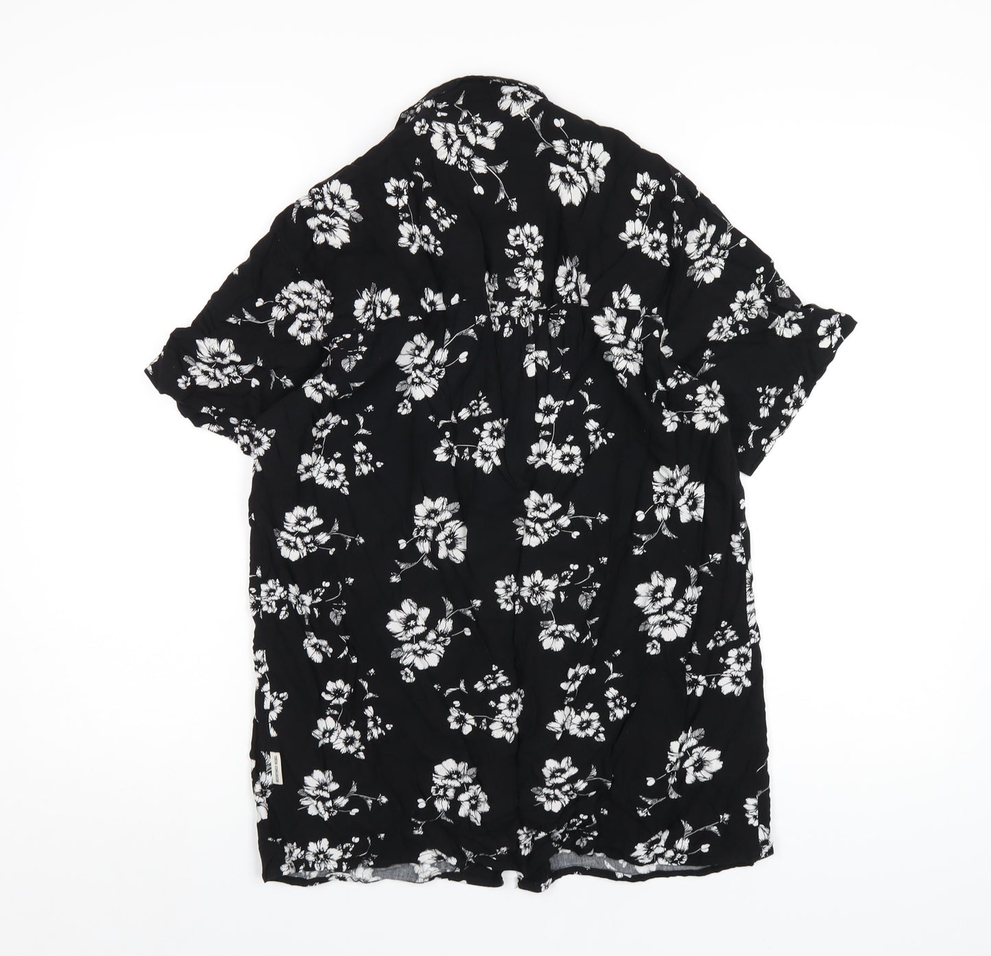 Redefined Rebel Mens Black Floral Viscose Button-Up Size M Collared Button