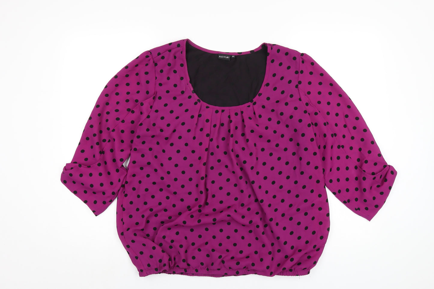 Body Flirt Womens Purple Polka Dot Polyester Basic T-Shirt Size 14 Scoop Neck
