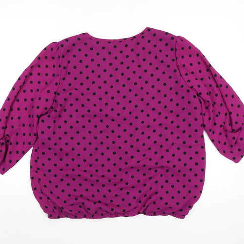 Body Flirt Womens Purple Polka Dot Polyester Basic T-Shirt Size 14 Scoop Neck