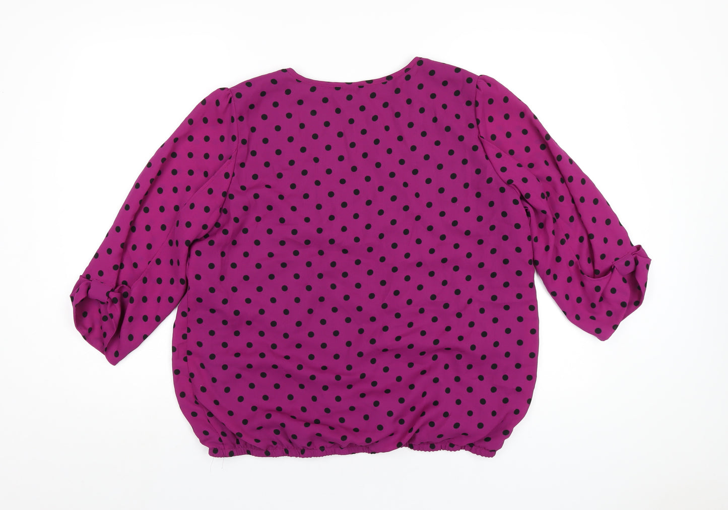 Body Flirt Womens Purple Polka Dot Polyester Basic T-Shirt Size 14 Scoop Neck