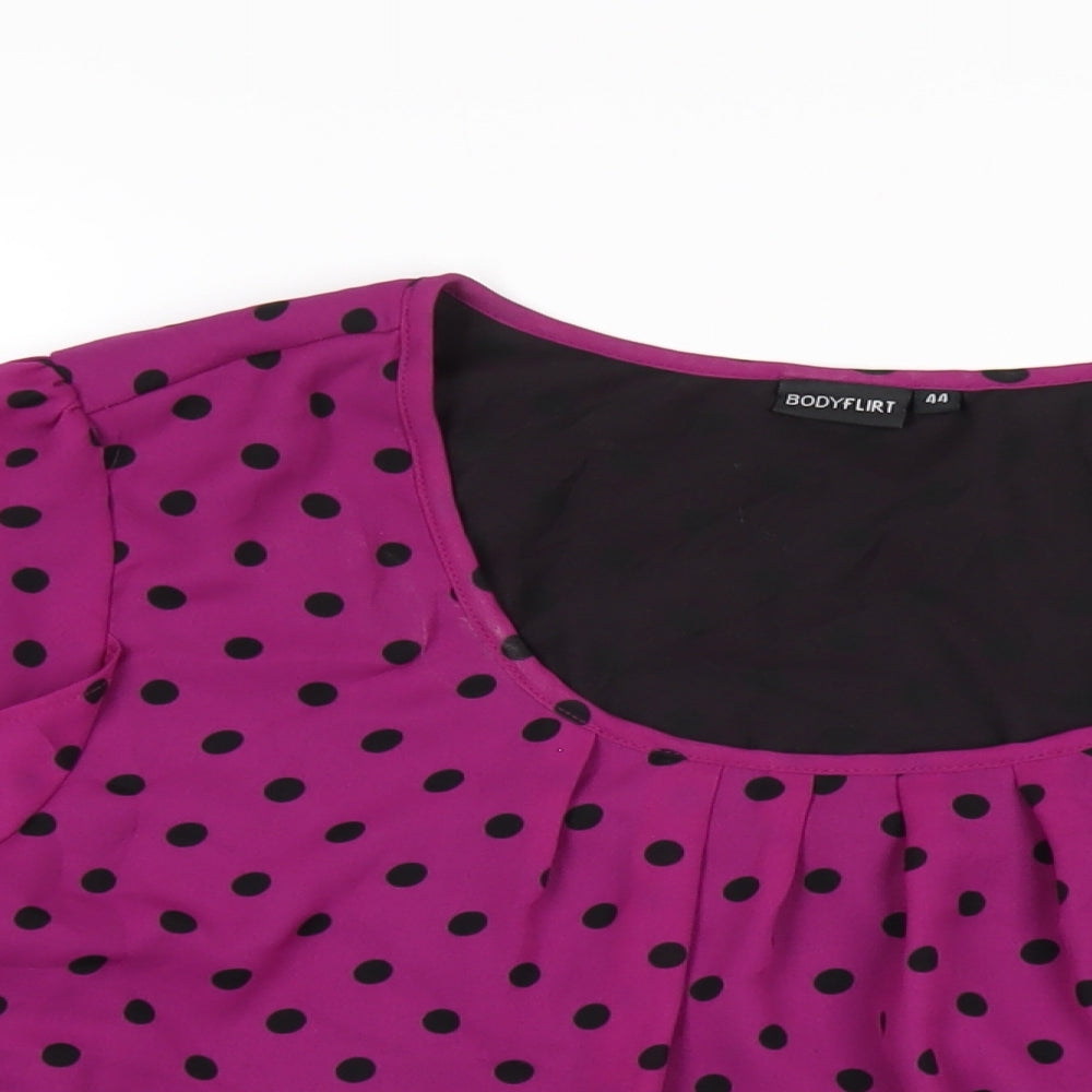 Body Flirt Womens Purple Polka Dot Polyester Basic T-Shirt Size 14 Scoop Neck