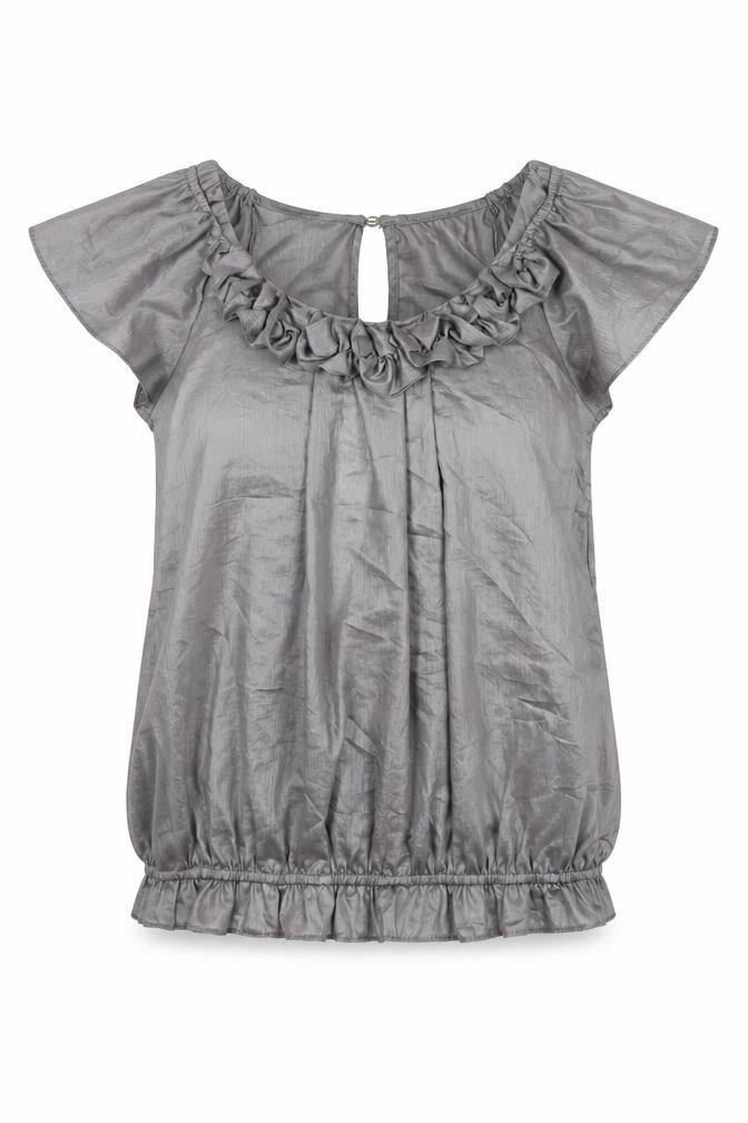 River Island Womens Grey Polyester Basic Blouse Size 8 Scoop Neck