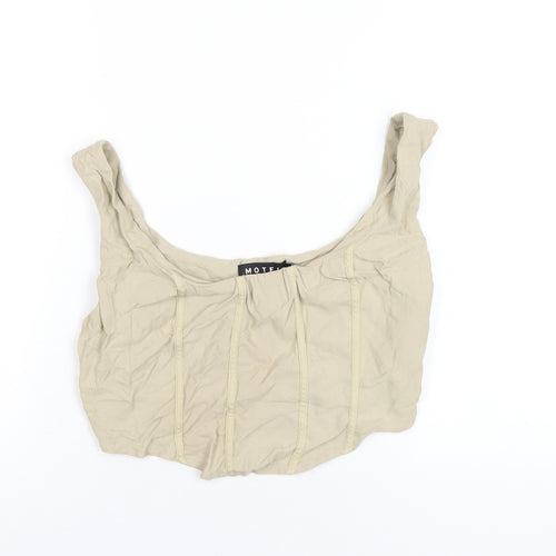 Motel Womens Beige Viscose Cropped T-Shirt Size M Scoop Neck