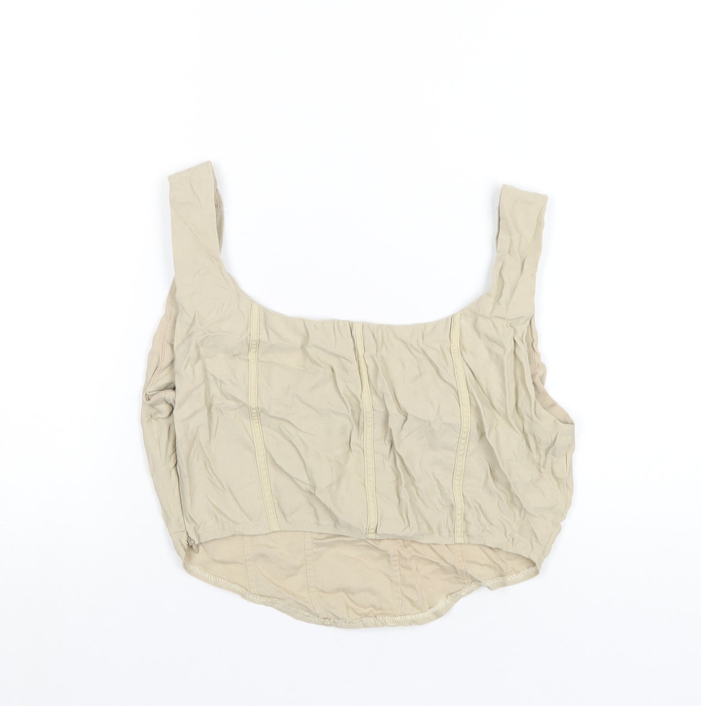 Motel Womens Beige Viscose Cropped T-Shirt Size M Scoop Neck