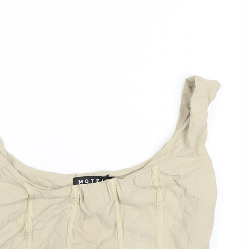 Motel Womens Beige Viscose Cropped T-Shirt Size M Scoop Neck