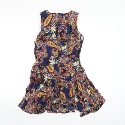 AX Paris Womens Multicoloured Geometric Viscose A-Line Size 10 Round Neck Zip