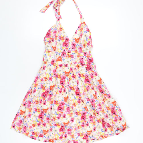 Red Herring Womens Multicoloured Floral Cotton A-Line Size 10 Halter Zip