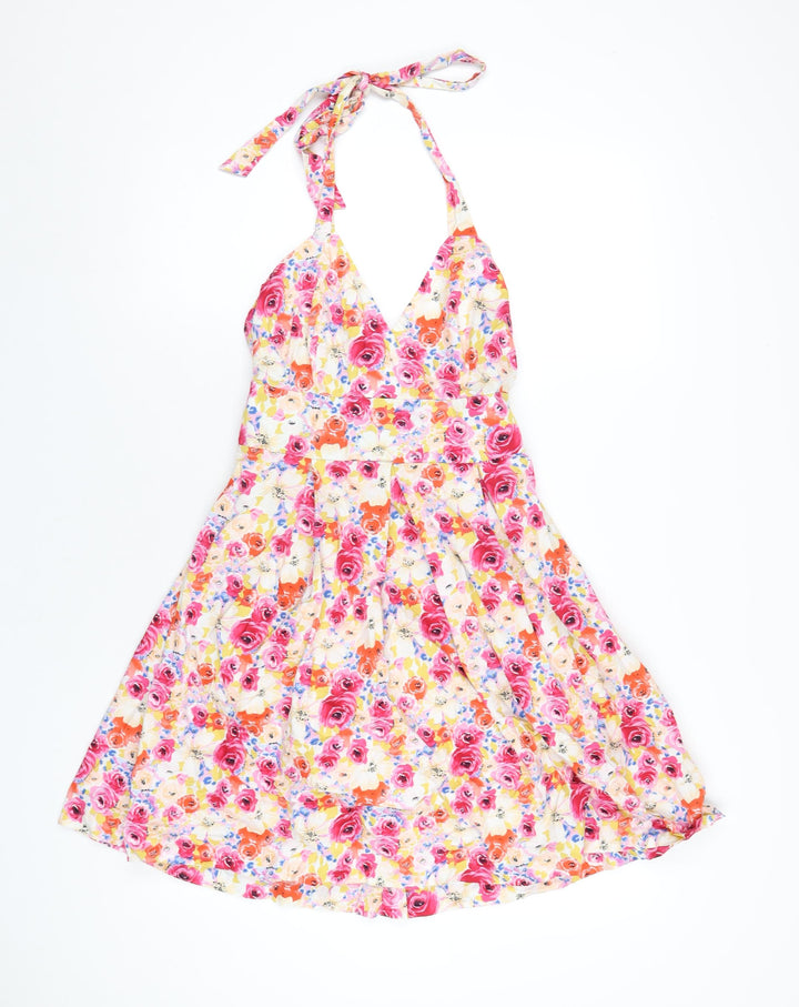 Red Herring Womens Multicoloured Floral Cotton A-Line Size 10 Halter Zip