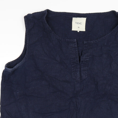 NEXT Womens Blue Linen Tank Dress Size 14 V-Neck Pullover