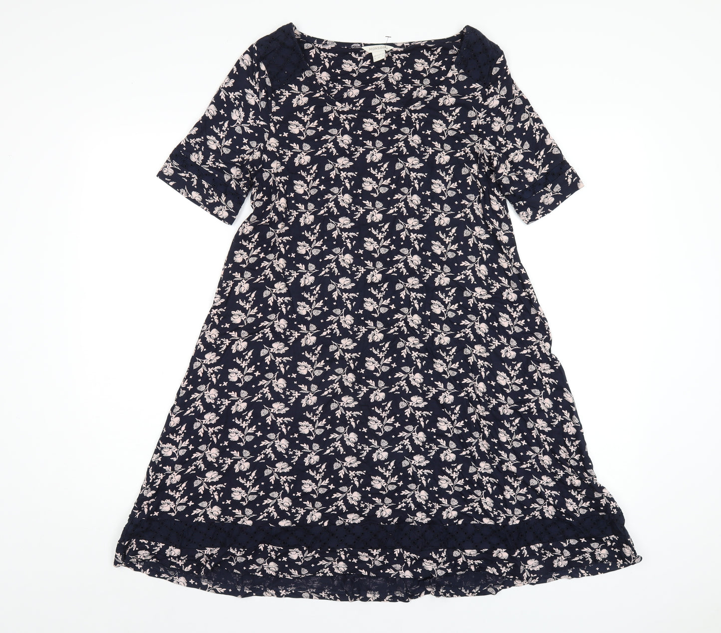 Monsoon Womens Blue Geometric Viscose A-Line Size 8 Round Neck Pullover