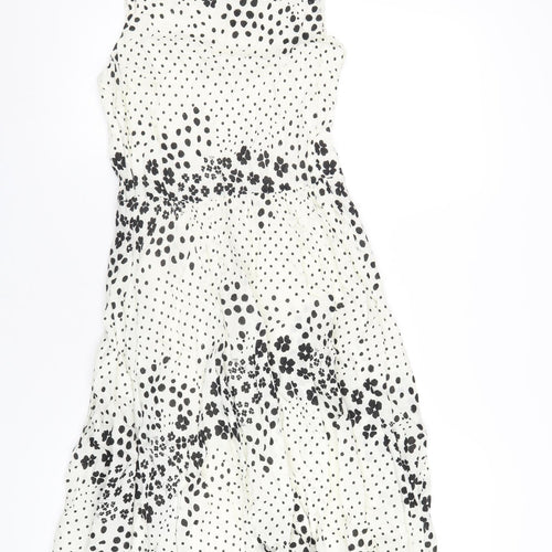 Gap Womens White Geometric Cotton A-Line Size 8 Round Neck Zip