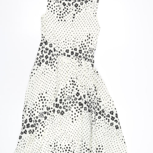 Gap Womens White Geometric Cotton A-Line Size 8 Round Neck Zip