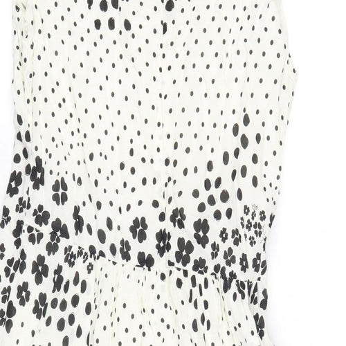 Gap Womens White Geometric Cotton A-Line Size 8 Round Neck Zip