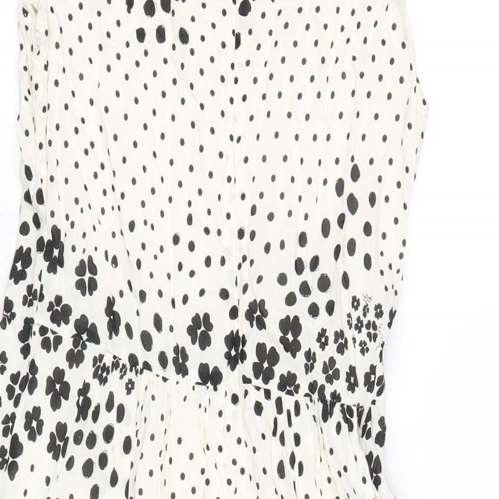 Gap Womens White Geometric Cotton A-Line Size 8 Round Neck Zip