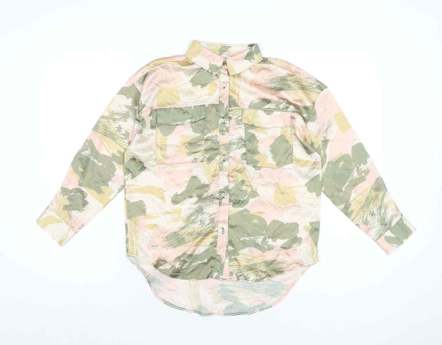 River Island Girls Multicoloured Geometric Polyester Basic Button-Up Size 9-10 Years Collared Button