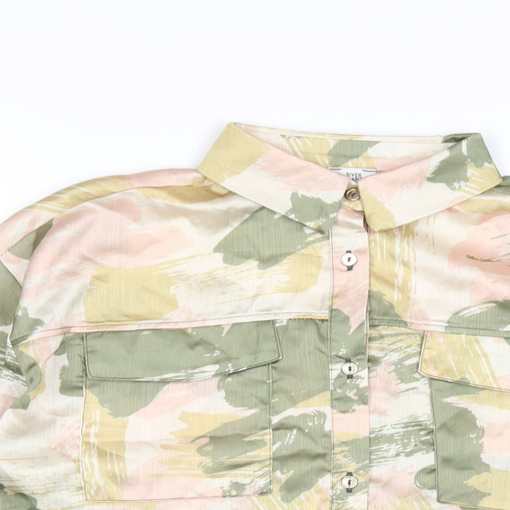 River Island Girls Multicoloured Geometric Polyester Basic Button-Up Size 9-10 Years Collared Button